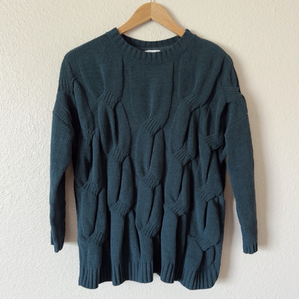 J. Jill Chenille Cable Knit Soft Cozy Stretch Teal Sweater size S